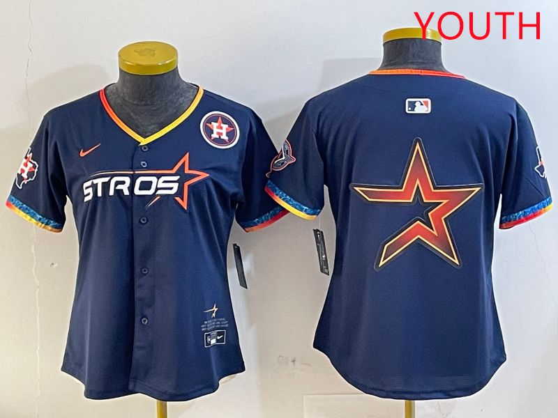 Youth Houston Astros Blank Drak Blue Fourth generation Joint Name 2025 Nike MLB Jersey style 8
